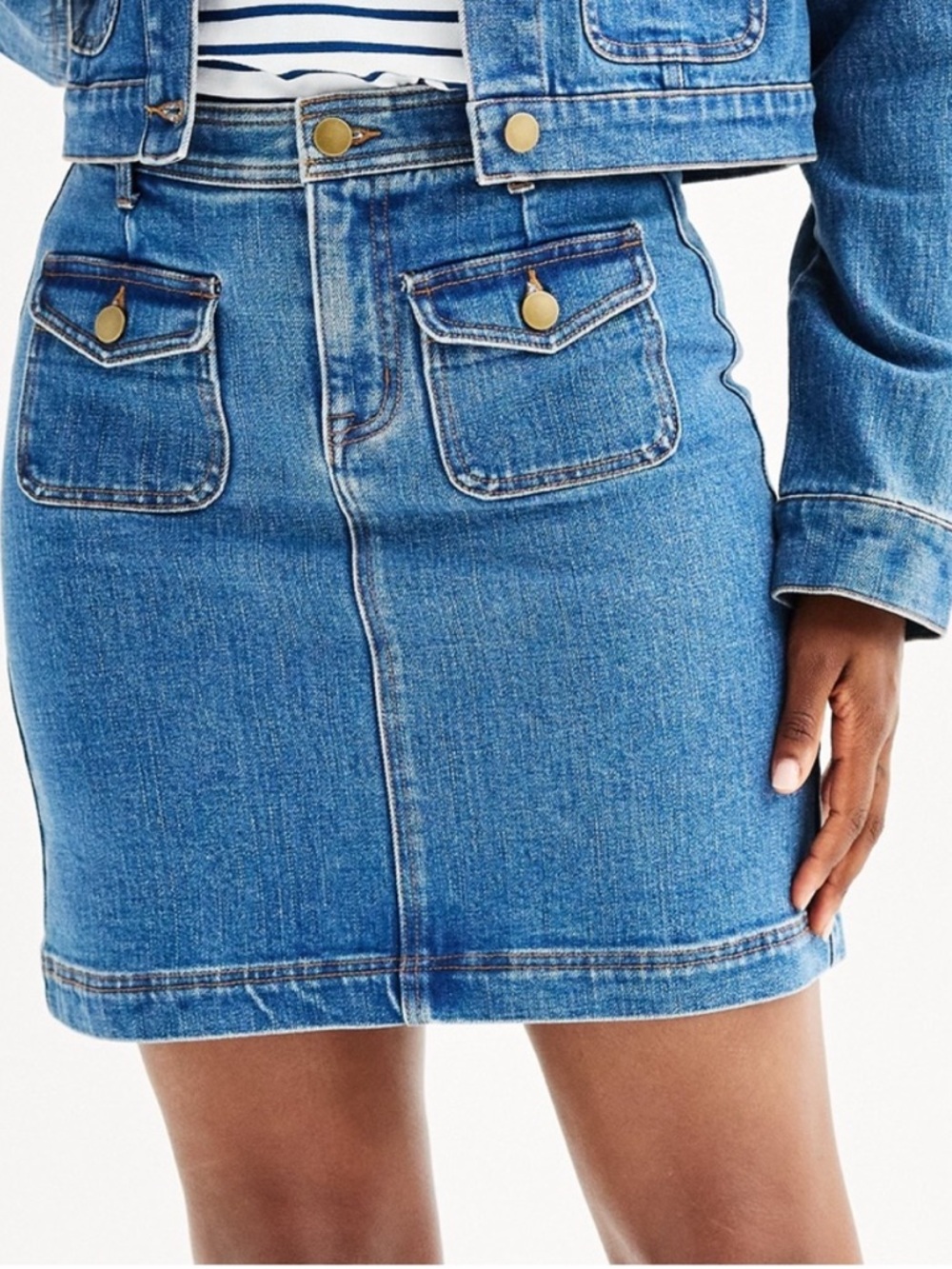 Draper James Medium Blue Denim Pocket Mini Skirt